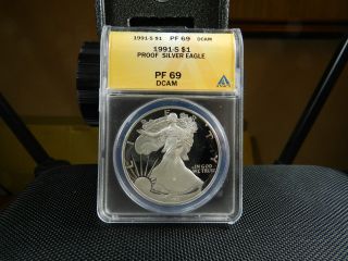 1991 S Proof Silver Eagle Dcam Anacs Pf69.  Proof Coin. photo