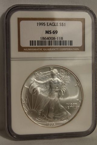 1995 $1 Silver Eagle Certified & Graded Ngc Ms 69 photo
