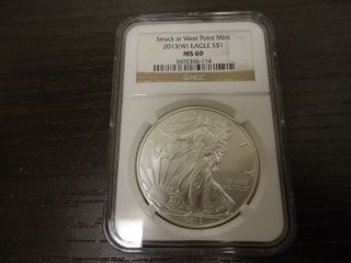 2013 - W West Point Silver Eagle Dollar Coin Graded Ngc Ms69 - Nr photo