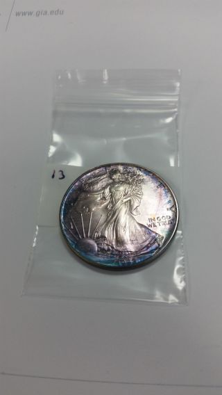 1992 American Eagle Silver $1 Coin Rainbow Toned Eagle Purple And Blue Color photo