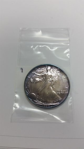 1992 American Eagle Silver $1 Coin Rainbow Toned Eagle Purple And Blue Rare photo