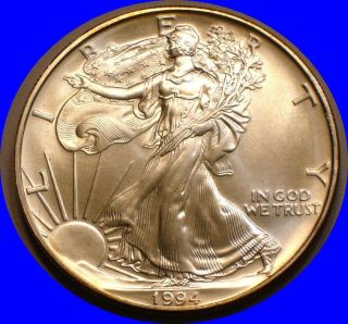 1994 Silver $1 American Eagle Gem Bu; Sparkling Frosty Luster photo