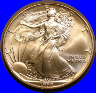 1992 Silver $1 American Eagle Exceptional Gem Bu; Satiny Coin photo