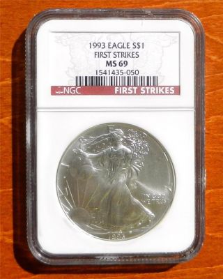 1993 $1 Ngc First Strikes Ms69 Silver Eagle photo