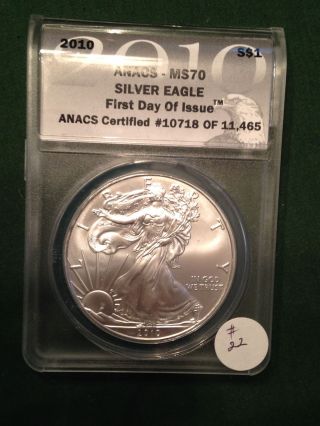 2010 American Silver Eagle Anacs Ms 70 Coin First Day Issue See Other photo