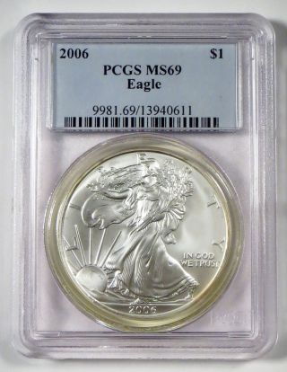 - 2006 - American Eagle $1 Silver Bullion Coin Pcgs Ms69 photo