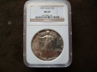 1987 Silver American Eagle (ngc Ms - 69) photo