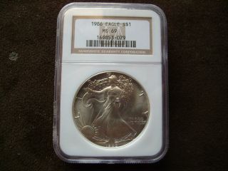 1986 Silver American Eagle (ngc Ms - 69) First Year Of Issue photo