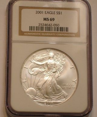 2001 Silver $1 American Eagle; Ngc Ms 69 Gem Bu Satiny Luster photo