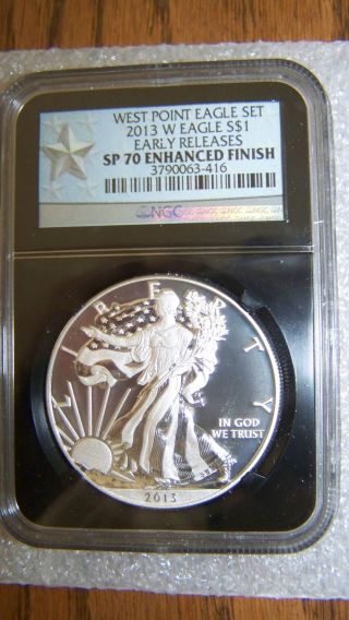 2013 W 1 Oz West Point Silver Eagle Ngc Sp70 Enhanced Early Releases Black Retro photo