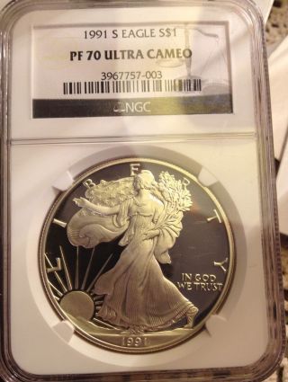 1991 - S Pf - 70 Ultra Cameo Proof Silver American Eagle Ngc : A Real Breathtaker photo