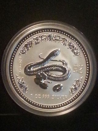2001 Australia Silver Snake $1,  1oz,  Airtite,  Uncirculated (uncertified,  Ungraded) photo