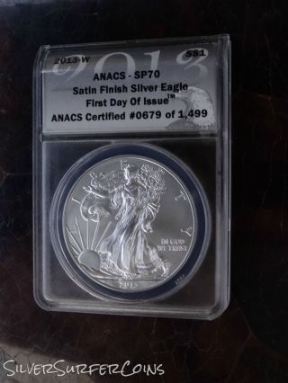 2013 W Burnished Silver Eagle Anacs Sp70 / Ms70 First Day Of Issue Eagle Label photo