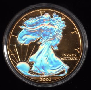 2003 American Gold Plated Hologram Silver Eagle $1 Dollar Coin photo