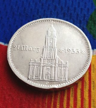 Ww2 German 5 Mark Silver Coin 1934 E Third Reich Church Reichsmark Culled photo