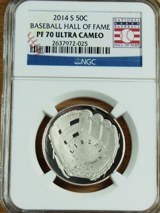 2014 S Ngc Pf70 Ucam Clad Proof 50c Baseball Hall Of Fame (hof) Half Dollar photo