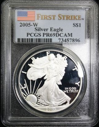 2005 W Proof Silver Eagle Pcgs Pr 69 Ultra Cameo First Strike photo