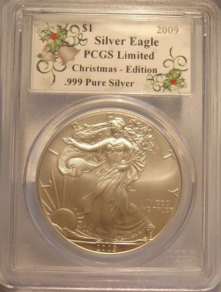 2009 Pcgs Limited Edition Silver Eagle,  Pcgs Christmas Edition Silver Coin photo