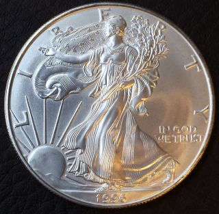 1996 Pristine American Eagle Silver Dollar Coin Uncirculated Key Year photo