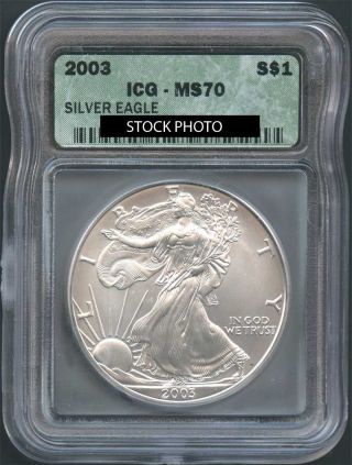 2003 Uncirculated American Silver Eagle Icg Ms - 70 Great Coin photo