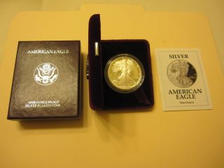 1992 S American Eagle One Ounce Proof Silver Coin - W/ Box & Exc photo