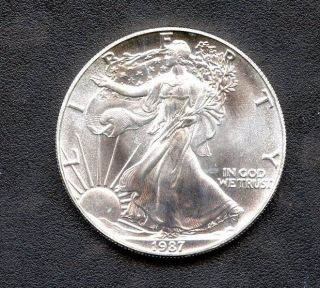 1987 American Silver Eagle Dollar Coin $1 Troy Ounce.  999 Fine Uncirculated photo