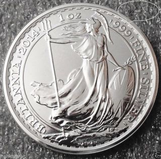 2014 Britannia 2 Pounds {uncirculated - Gem - Mint} 1 Oz.  999 Fine Silver Coin photo
