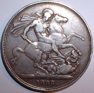 Rare 1888 Britain - Silver Crown - Queen Victoria - Good Detail - photo