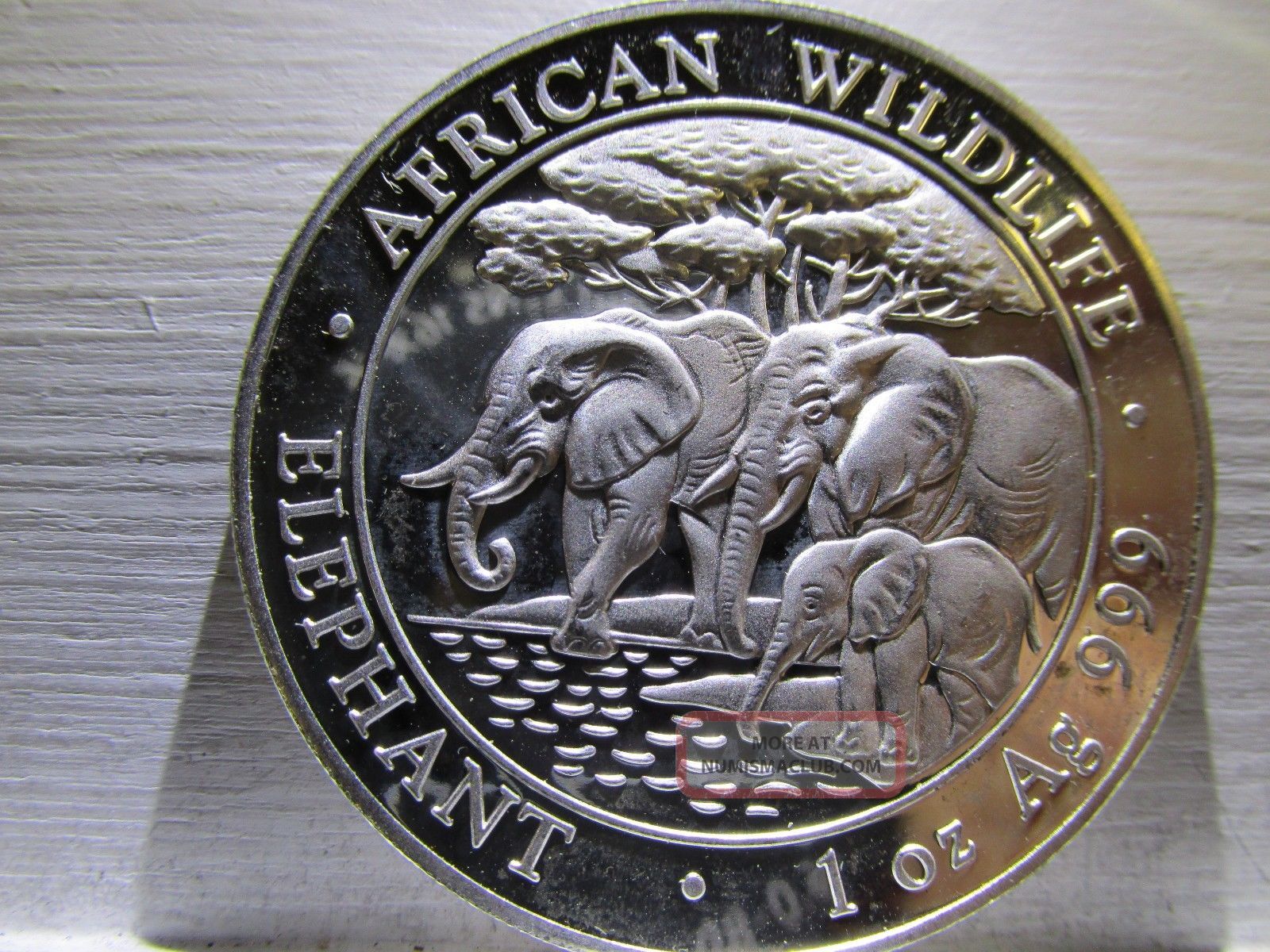 2013 Somali African Wildlife Elephant. 999 Silver Coin Near Perfect