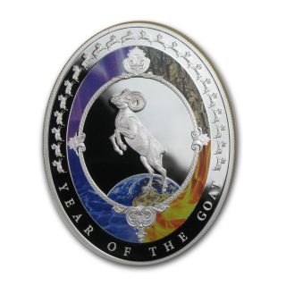 2015 Tokelau 1 Oz Silver Year Of The Goat Oval Shaped Coin - Four Elements photo