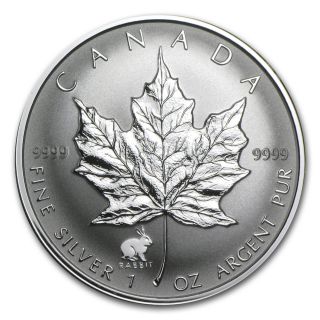 1999 1 Oz Silver Canadian Maple Leaf Coin - Lunar Year Of The Rabbit Privy Mark photo
