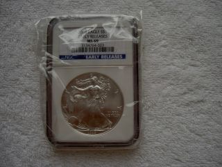 2008 American Silver Eagle Dollar Coin - Early Release - Ngc Graded Ms 69 photo
