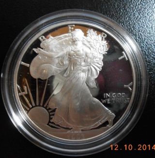 1993 - P American Proof Silver Eagle 1 Troy Ounce Silver Key Date W/ Box & photo