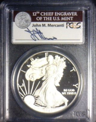 2012 - W $1 American Proof Silver Eagle Pcgs Pr70 Dcam John Mercanti Signed Label photo