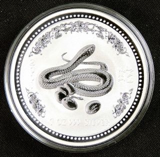2001 Snake Australia 1 Oz Silver Lunar Series.  Gem Uncirculated W/ Air - Tite photo