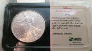 2002 $1 American Silver Eagle 1 Oz.  (brilliant Uncirculated) Littleton Packaging photo