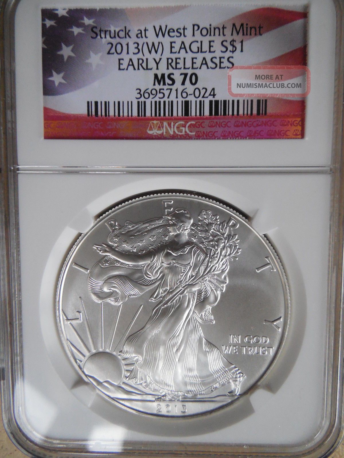 2013 (w) Silver American Eagle Ms 70 Ngc (early Releases) Struck At