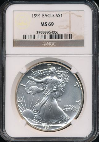 1991 Silver American Eagle Coin Ngc Ms 69 Aeg1701 photo