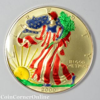 2000 U.  S.  Painted Silver Eagle Golden Tone On Obv (slx952) photo
