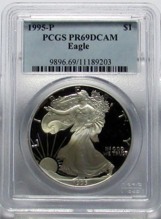 1995 - P Silver American Eagle Proof Pcgs Pr69 Dcam 1 Oz.  Bullion Coin photo