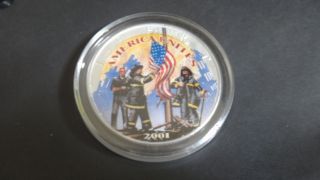 2001 American Silver Eagle Colorized.  9/11 Remembering Our Heroes. photo