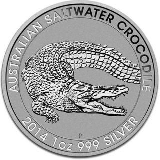 2014 Silver 1 Oz Australian Saltwater Crocodile 1 Oz Coin Bu In Airtite photo