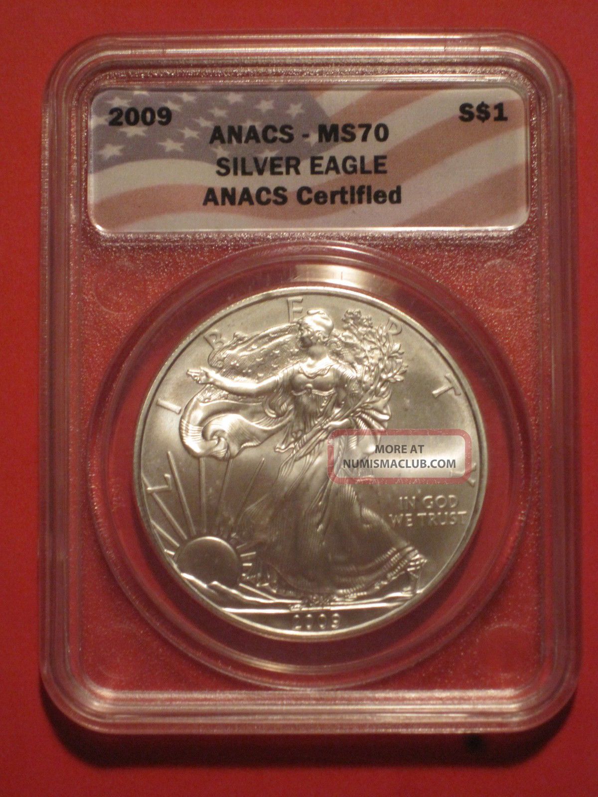 2009 1 Oz. American Silver Eagle Ms70 Anacs Graded (004)