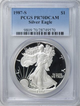1987 - S $1 Pcgs Pr70 Dcameo American (proof Silver Eagle) - Pr70 Rare 1 Oz X photo