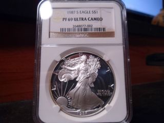 1987 - S Pf69 Ultra Cameo (proof) Silver American Eagle Ngc Certified - photo