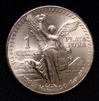 1985 Mexican Libertad 1 Troy Oz.  999 Fine Silver Coin - 1 Day Only photo