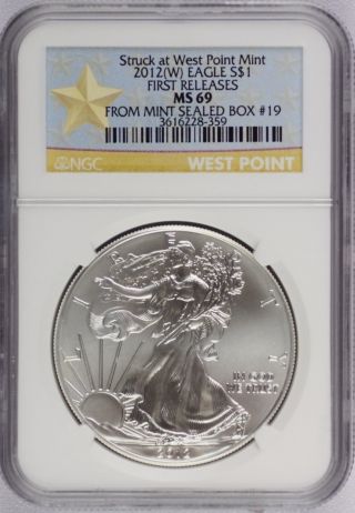 2012 (w) American Silver Eagle (ngc Ms69,  First Releases) Struck At West Point photo