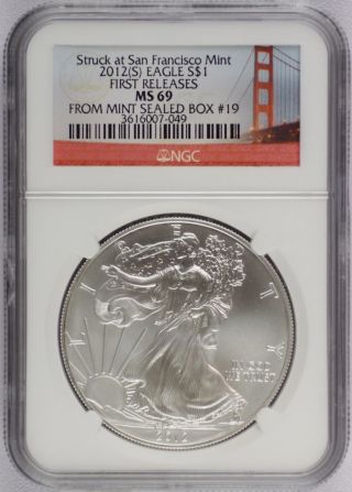 2012 (s) American Silver Eagle (ngc Ms69,  First Releases) Struck At San Fran photo