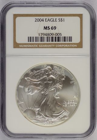 2004 American Silver Eagle (ngc Ms69) 1 Ozt.  999 United States Coin 6459 photo