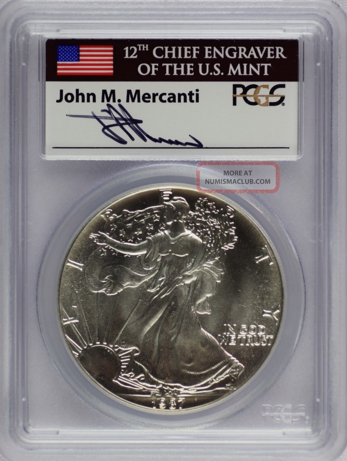 1987 American Silver Eagle (pcgs Ms69) Signed By John M Mercanti Chief